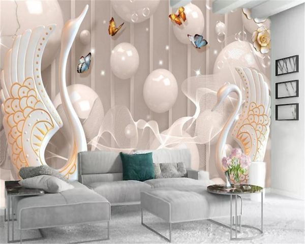 

3d обои спальни белого бал цвет бабочки красивого лебединое озеро indoor tv фон украшение стена mural обои