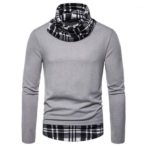 

casual male fake two pieces knitwears pullovers men knitted turtleneck sweater fashion autumn black and white checked sweaters1, White;black