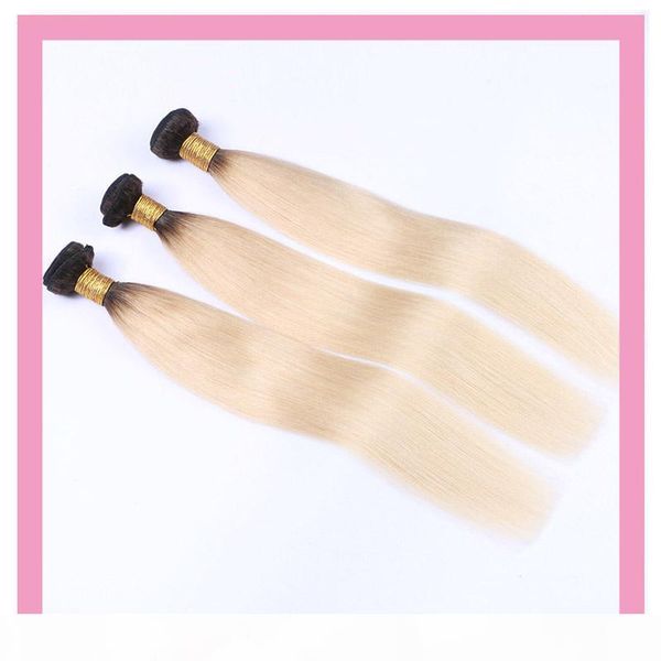 

malaysian 100% human hair straight 1b 613 ombre two tones color straight 1b 613 three bundles double hair wefts, Black