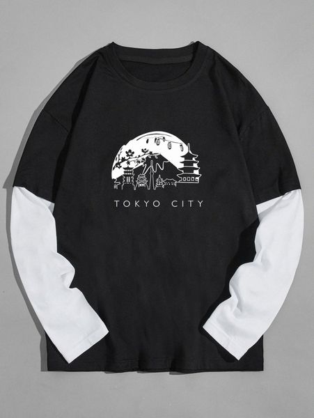 

romwe guys 2 in1 letter graphic tee r1wx#, White;black