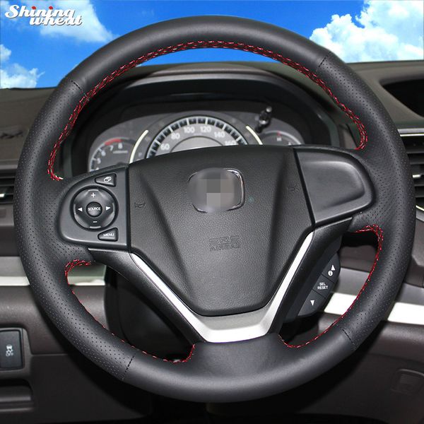 

diy hand-stitched black leather steering wheel cover for honda crv 2012 -2014