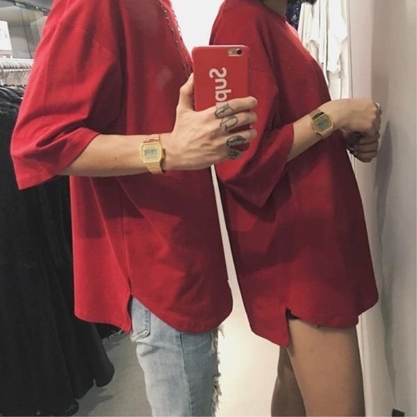 

cgyff korean and women's wine t-shirt underpants red versatile casual short solid underpantst-shirt underpantssleeve split loose men&#0, Blue