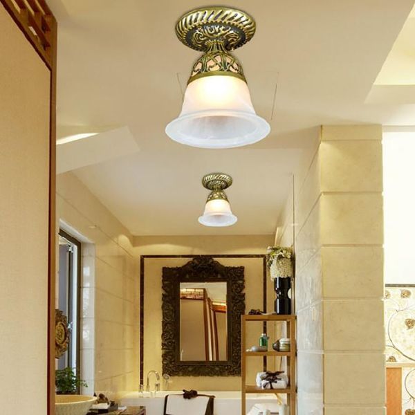 Европейские потолочные фонари для спальни/балкона/проход/кухонная светодиодная светодиодная лампа E27 Стеклянные светильники AC85-265V