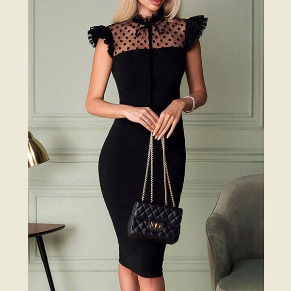 

women dot mesh pencel dress formal business office bodycon sheath bandage summer boho beach evening party lace sundress vestidos, Black;gray
