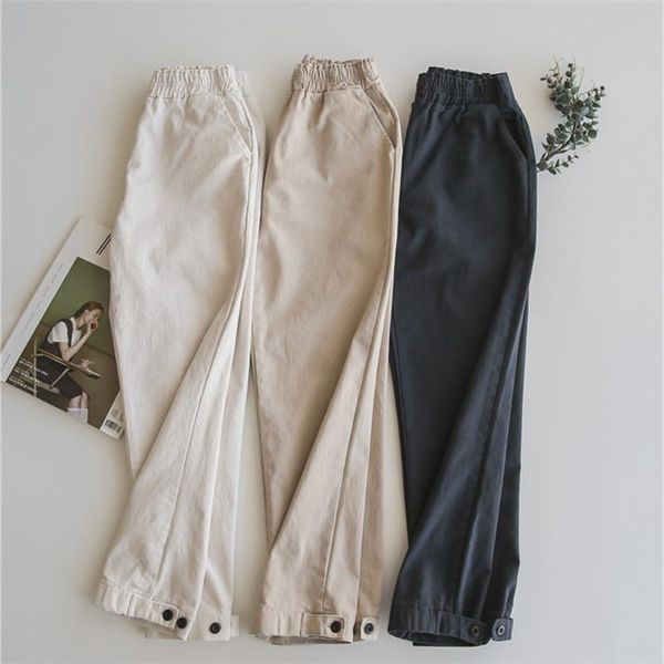 

heliar button up bottom boot pants women casual thick cotton high waist long trousers women trousers spring autumn, Black;white