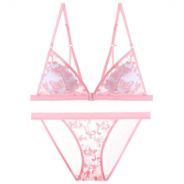 

summer new thin section ultra-thin triangle cup front buckle beauty back lace underwea bra and panty set, Red;black