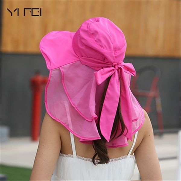 

sombreros mujer verano wide brim summer visor caps anti-uv chapeu feminino sun hats with face neck protection for women y200602, Blue;gray