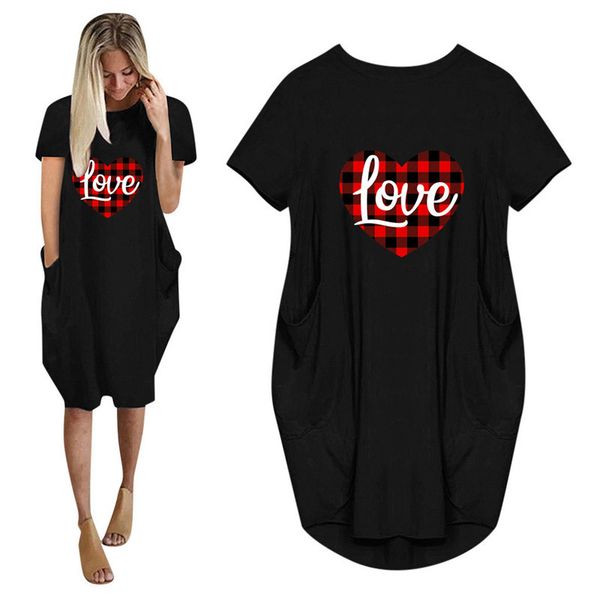 

valentines day womens designer dresses fashion 5xl plaid love print womens dresses casual summer short sleeve dresses, Black;gray
