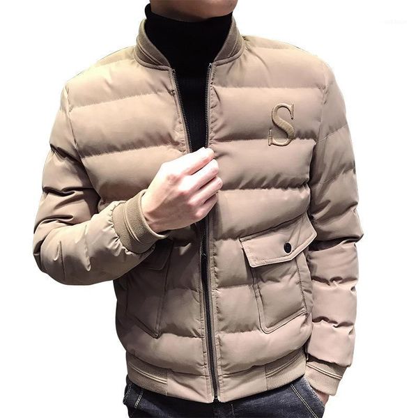 

men parka winter jacket men's fashion baseball collar padded coat warm windbreaker cotton overcoat1, Black