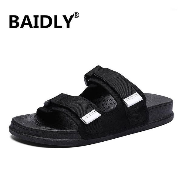 

sandals summer men hook&loop canvas massage outdoor pool bathroom slides male beach slippers1, Black