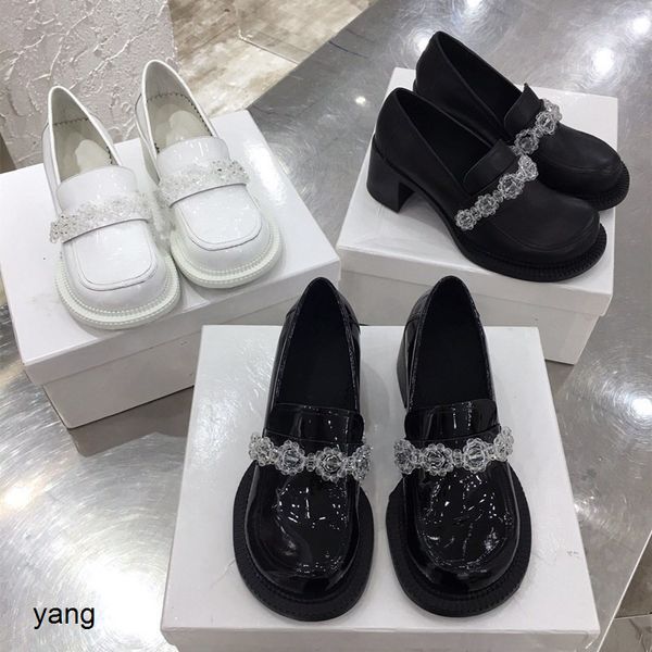 

20 thick heel big head mary jane single female mm6 shallow mouth versatile crystal lefu with small shoes on one foot