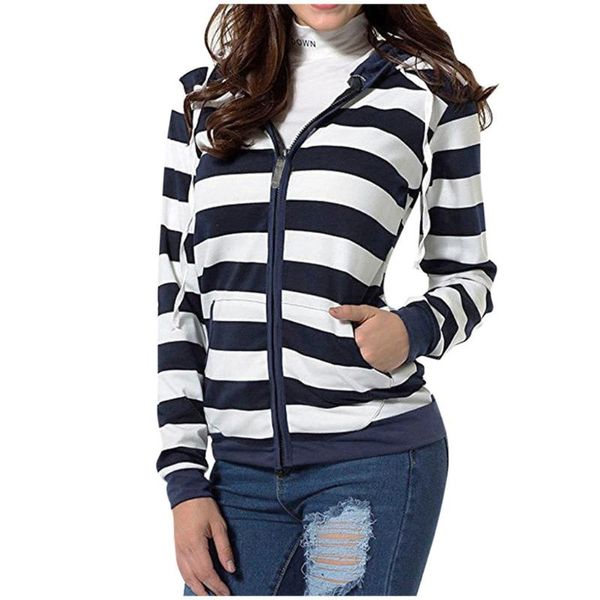 

women jacket slim coats casual stripe print zipper outerwear autumn hooded jacket sweatshirt casaco feminino t3, Black;brown