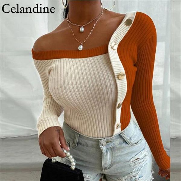

celandine autumn winter fashion patchwork knitted sweater o neck long sleeve pullover vintage casual loose jumper 20201, White;black