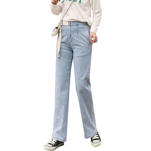 

spring fall casual denim straight plus size oversized jeans woman wide leg pants women, Blue