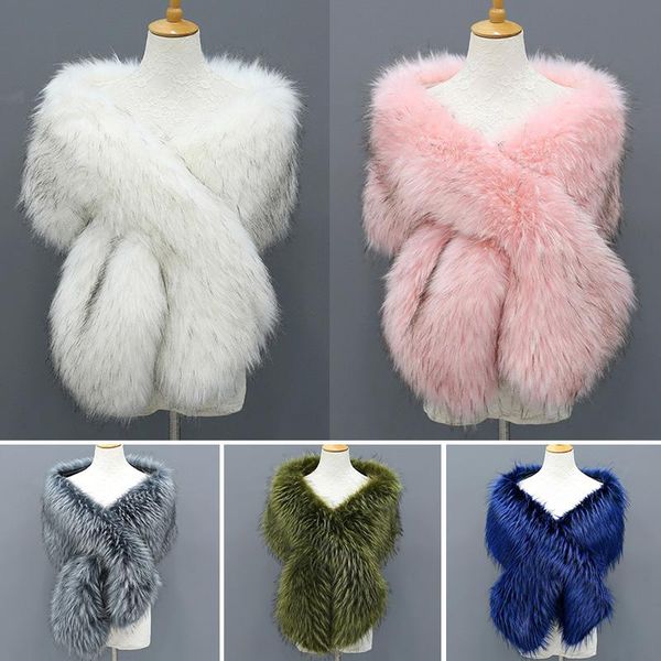 

winter faux fur shawl scarves women wraps warm jackets collar ladies plush scarf for wedding party bridal shawl, Blue;gray