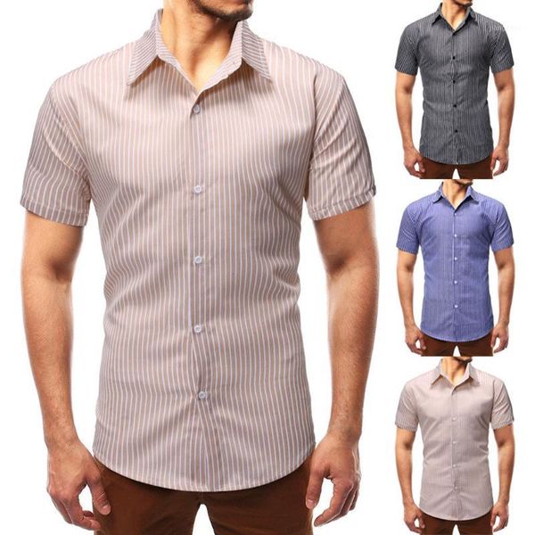 

new fashion men's luxury stylish casual fashion men's summer slim casual striped button short-sleeved shirt blouse -2xl1, White;black