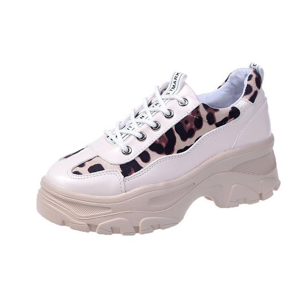 

2021 the new 2021 leopard print chunky lace up high platform white women's sports shoes y7an, Black
