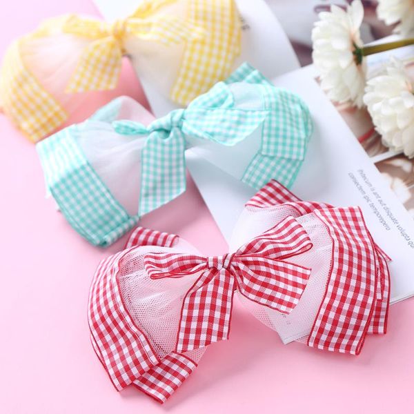 

24pcs/lot 6" baby plaid lace hair bows with clips barrettes hair accessories for girls toddler infants kids plaid bow hairpins, Slivery;white