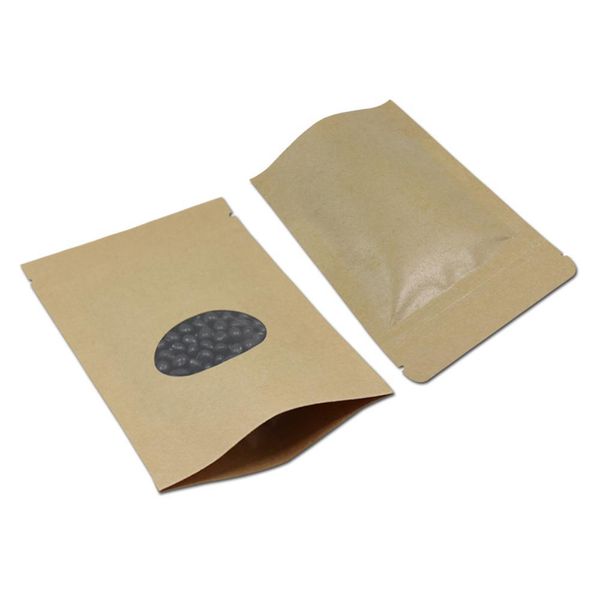 

11x16cm brown kraft paper stand up storage pouch doypack zipper ziplock packing bag food storage bag with oval clear window h sqcxsx