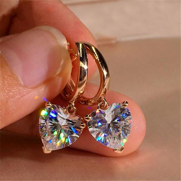 

cute female small 6/8mm heart hoop earrings vintage rose gold white zirconia wedding earrings jewelry double for women, Golden;silver