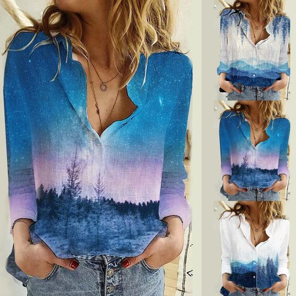 

2020 loose t-shirt ladies casual abstract landscape printing long-sleeved sweater haut camiseta mujer harajuku t-shirt poleras, Black