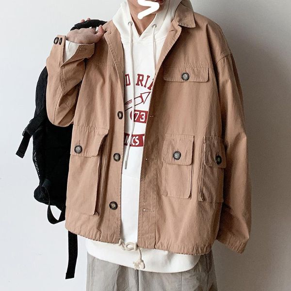 

legibel spring autumn cargo jacket men solid casual mens jackets loose streetwear male korean jacket coat men, Black;brown