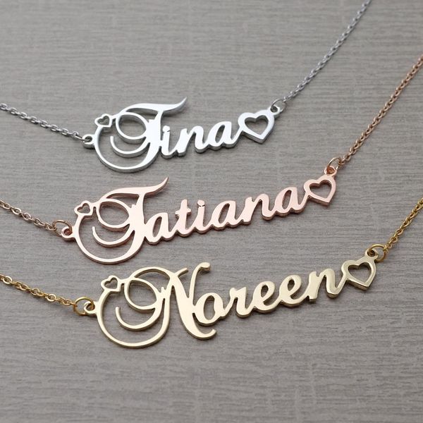 

personalized name pendant necklace customized cursive nameplate necklace custom name jewelry any charm birthday gift, Silver