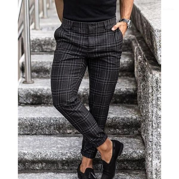 

2021 new double check striped men's casual trousers spring autumn european american youth trend slim pencil pants1, Black