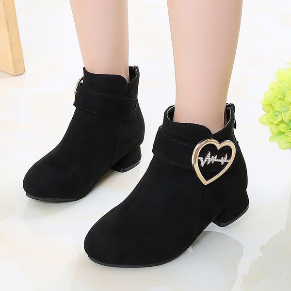 

2020 girl stylish high heels children ankle autumn winter shoes for kids suede leather boots 3  5 6 7 8 9 10 11 12, Black;red
