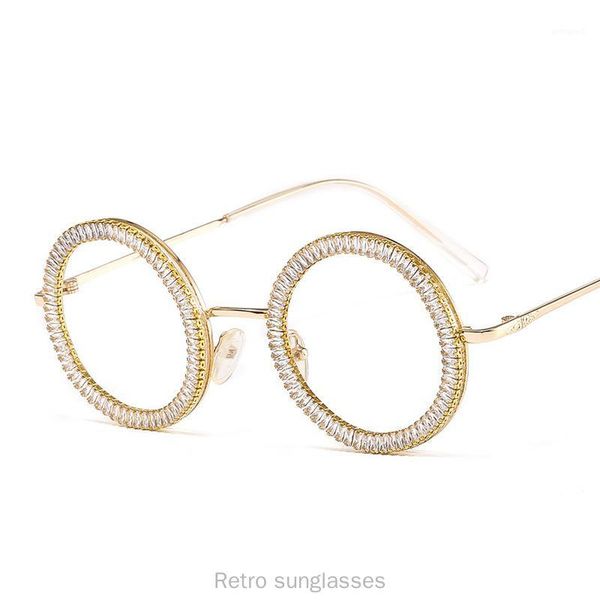 

sunglasses vintage rhinestone round women retro luxury crystal diamond colorful circle sun glasses shades with box fml1, White;black