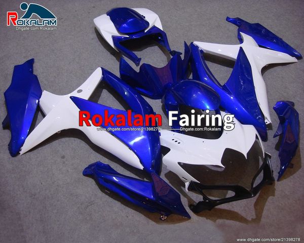 GSX-R600 GSXR750 Blue White Fairings Kits para Suzuki GSXR600 GSX-R750 K8 2008 2009 2010 BodyWorks (moldagem por injeção)