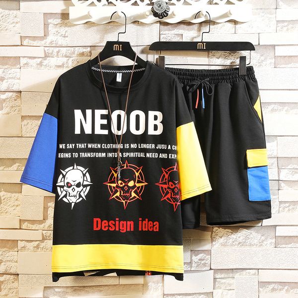 

2021 new men's sets graffiti 3d print short sleeve t shirt + shorts cool tracksuit men suits two pieces casual man clothing 6dph, Black