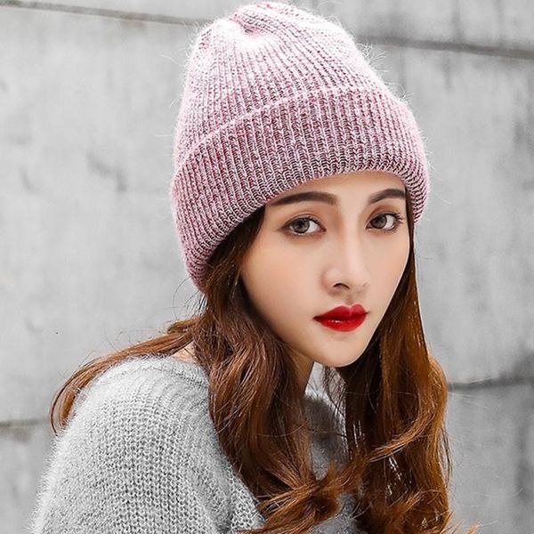 

women knitted winter hat female warm fluff beanie girl solid bonnet femme skullies beanies soft hats women's winter caps, Blue;gray