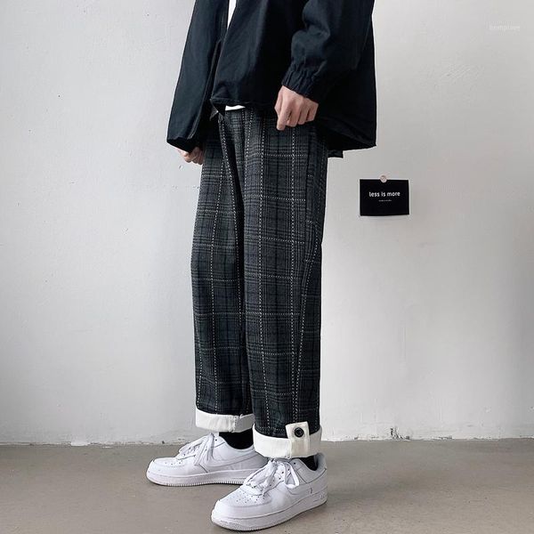 

fashion men's winter harem pants men streetwear warm trousers woman jogging pants harajuku style casual plaid oversized1, Black