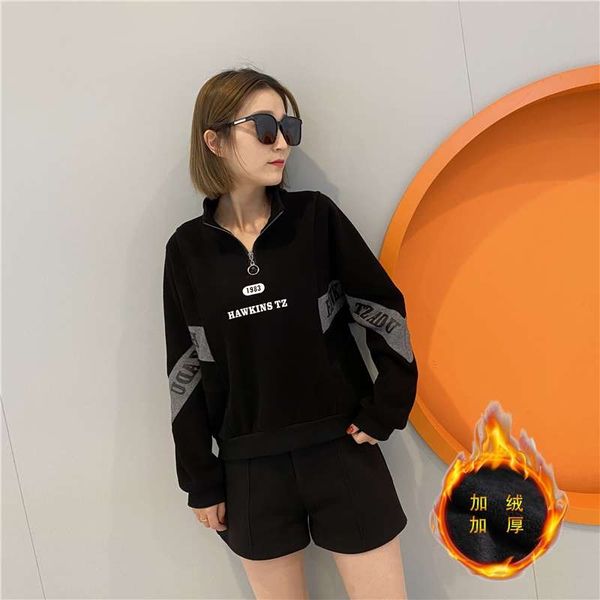 

cashmere sweater suit 2020 new women's autumn and winter thickened fashion casual show thin, versatile foreign style stand collar top, Black