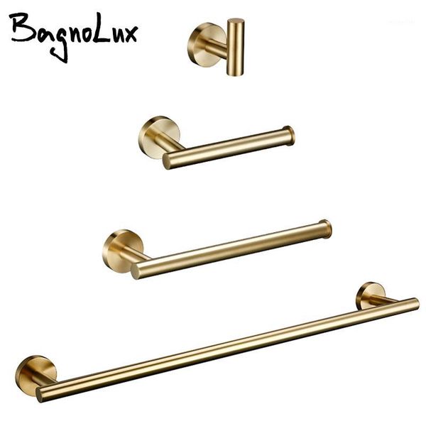 

bath accessory set brushed gold stainless steel round wall mounted hand towel bar toilet paper holder robe hooks bathroom accessories kit1