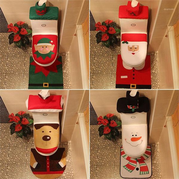 

3 pieces / sets of santa claus toilet seat cover carpet bathroom pad christmas decoration home decoration snowman1