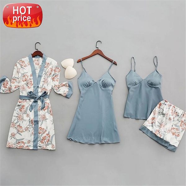 

9style lingerie pyjamas robe printing floral women long sleeve clothing nightgowns pijama with chest pads sets #jn1a, Black;white
