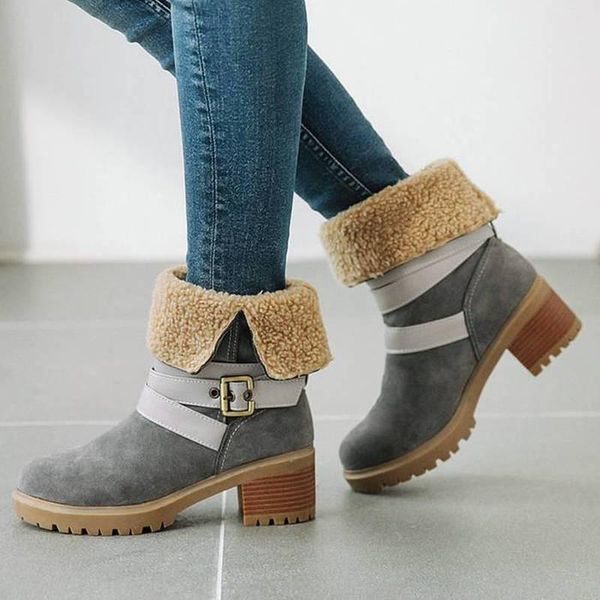 

женщины mid-talf boots mid каблуки обувь женщина короткие пинетки осень зима снег теплый ботинок ботинок chaussures femme zapatos mujer sapa, Black
