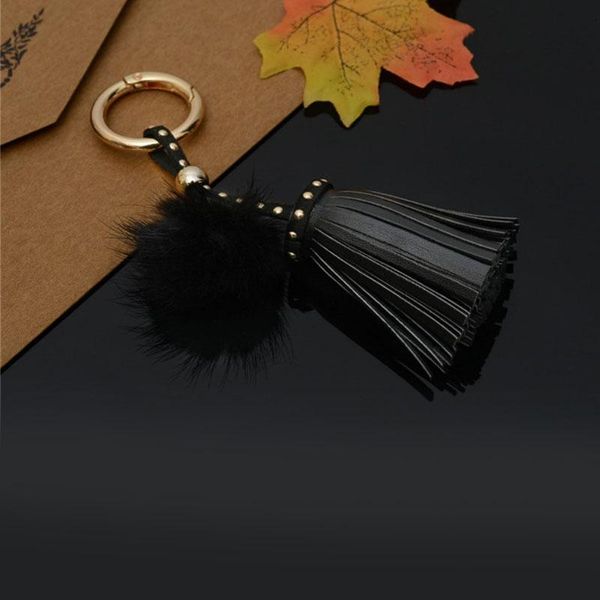 

leather tassels with mink fur ball key chain with one tassels for car keychain bag key ring jewelry eh811 h sqcqjk