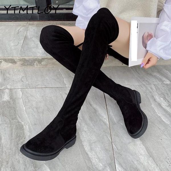 

platform square heels women's autumn thigh boots winter over the knee boots female stretch high heel 35-42, Black