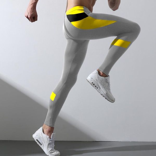 

mens autumn winter running leggings gym fitness outdoor jogging tighs stitching color elastic muscle protection velvet pants, Black;blue