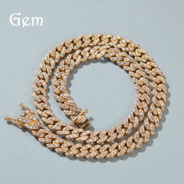 

gumeng jewelry hip hop 9mm alloy cuba chain chaoren personality full diamond plated gold fur chain necklace new products, Silver