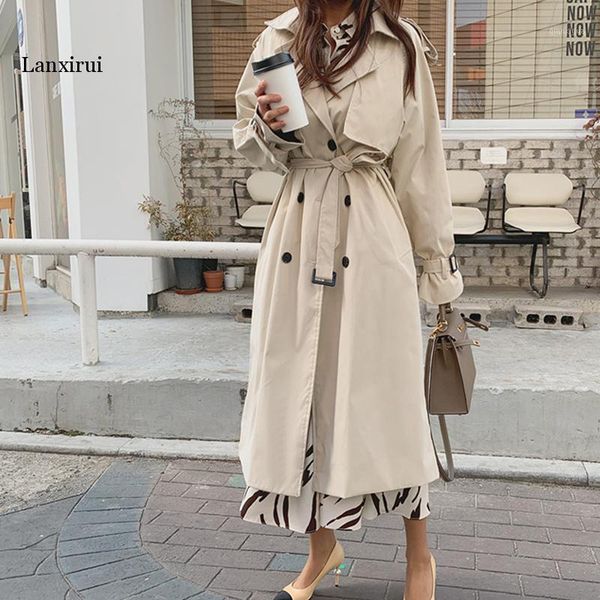 

new autumn winter women's coat korean windbreaker female plus size double breasted ladies long chic trench coats1, Tan;black