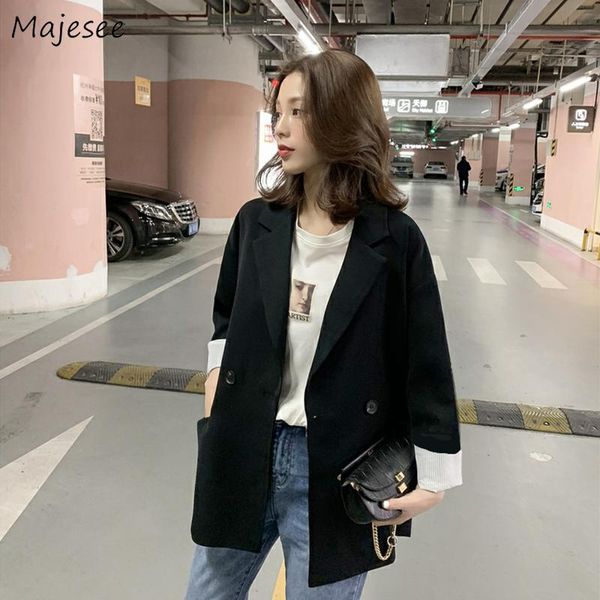 

blazers women black single breasted loose korean style office lady workwear womens clothing harajuku casual all-match chic daily, White;black