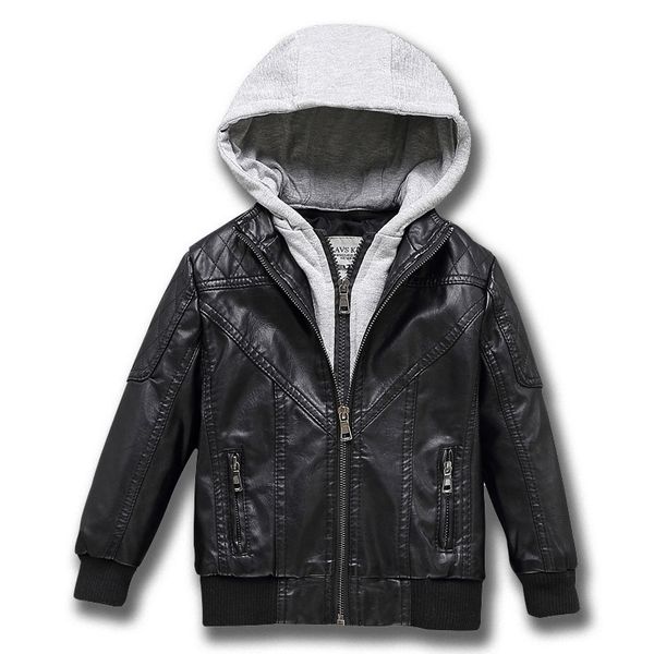 

spring boys jacket can detached hood leather winter warm child coat thicken pu leather casual children clothing outerwear 4-13y 201104, Blue;gray