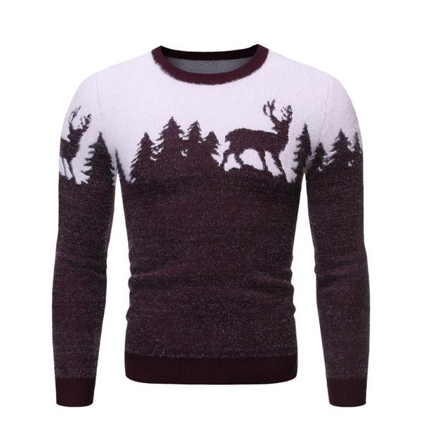 

2020 fashion men floral o neck long sleeve knitted sweater blouse slim casual acrylic warm travel animal sweater, White;black