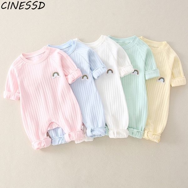 

newborn infant kid baby boy girls long sleeve romper jumpsuit clothes outfits warm pure color cute lovely rainbow clothing 201028, Blue