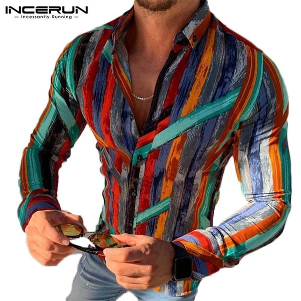 

incerun fashion striped shirt men long sleeve lapel 2021 vacation button casual brand blouse streetwear hawaiian shirts men 3xl, White;black