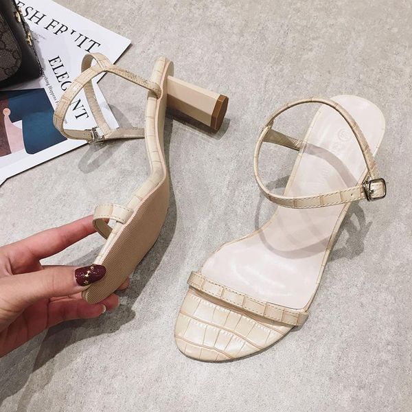 

dress shoes party solid crocodile pattern buckle band slingback woman pumps open toe sandals alligator strange high heels women 2021, Black